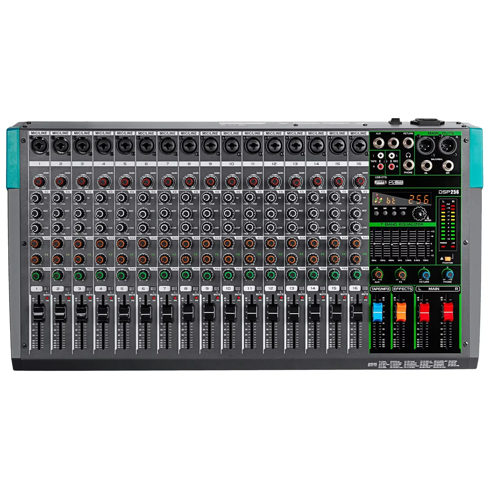 16 Channels Audio Sound Mixer Depusheng Mixing DJ Console USB with 48V Phantom Power 256 DSP Effects Sound Table for stage