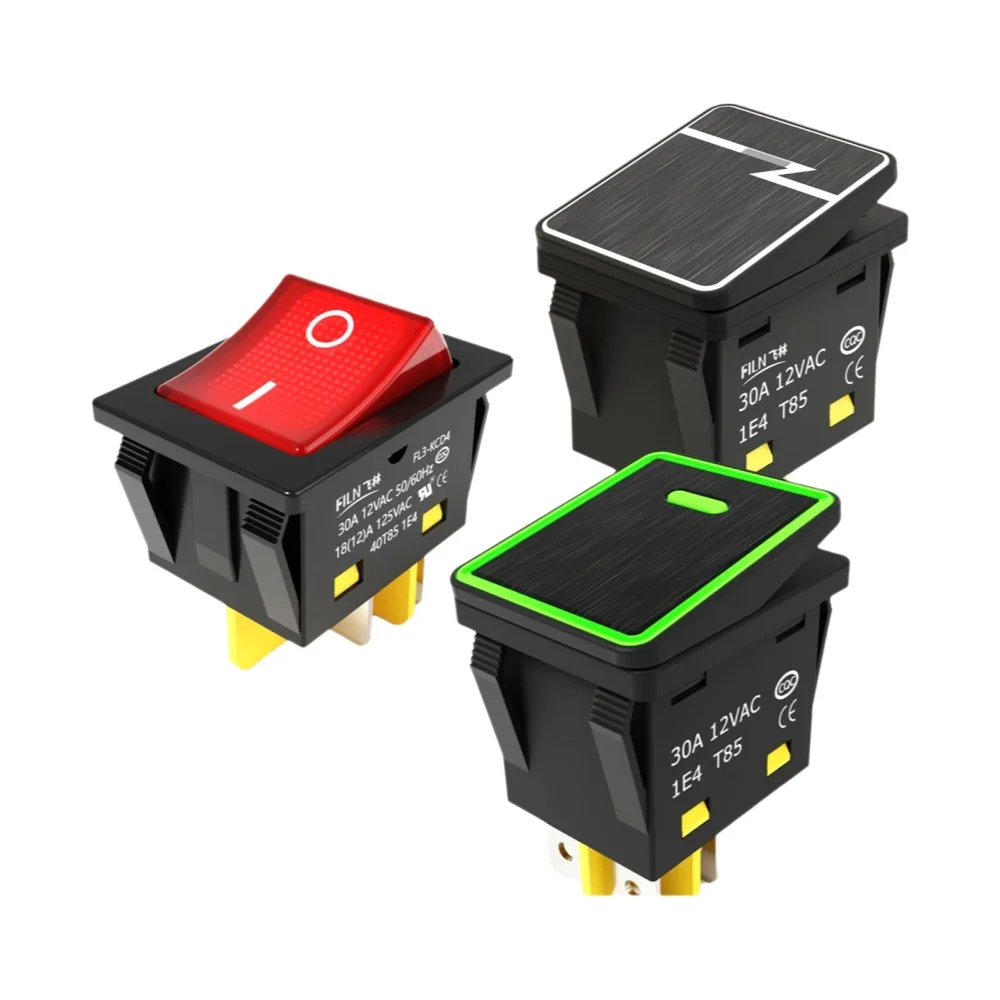 FILN 30A 250V robuste 4 broches DPST IP67 scellé étanche T85 interrupteur à bascule avec LED 12V 220V 30x22 pour bateau automobile Marine