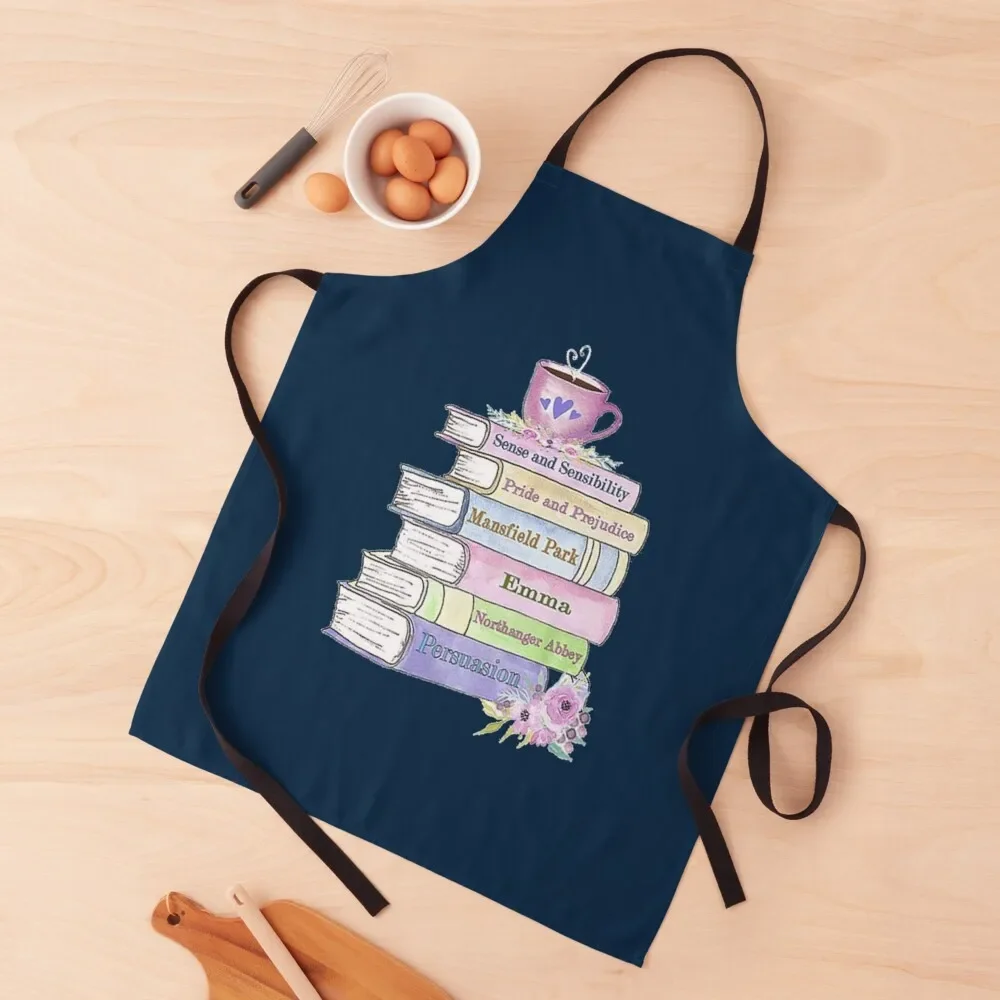 Jane Austen Book Stack Pride and Prejudice Literary Quotes Book Club Apron New year's For Cooking Apron