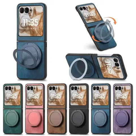 PU Leather Magnetic Case With Stand For Samsung Galaxy Z Flip 8 7 6 5 4 3 360 Rotation Foldable Bracket Shockproof Phone Cover