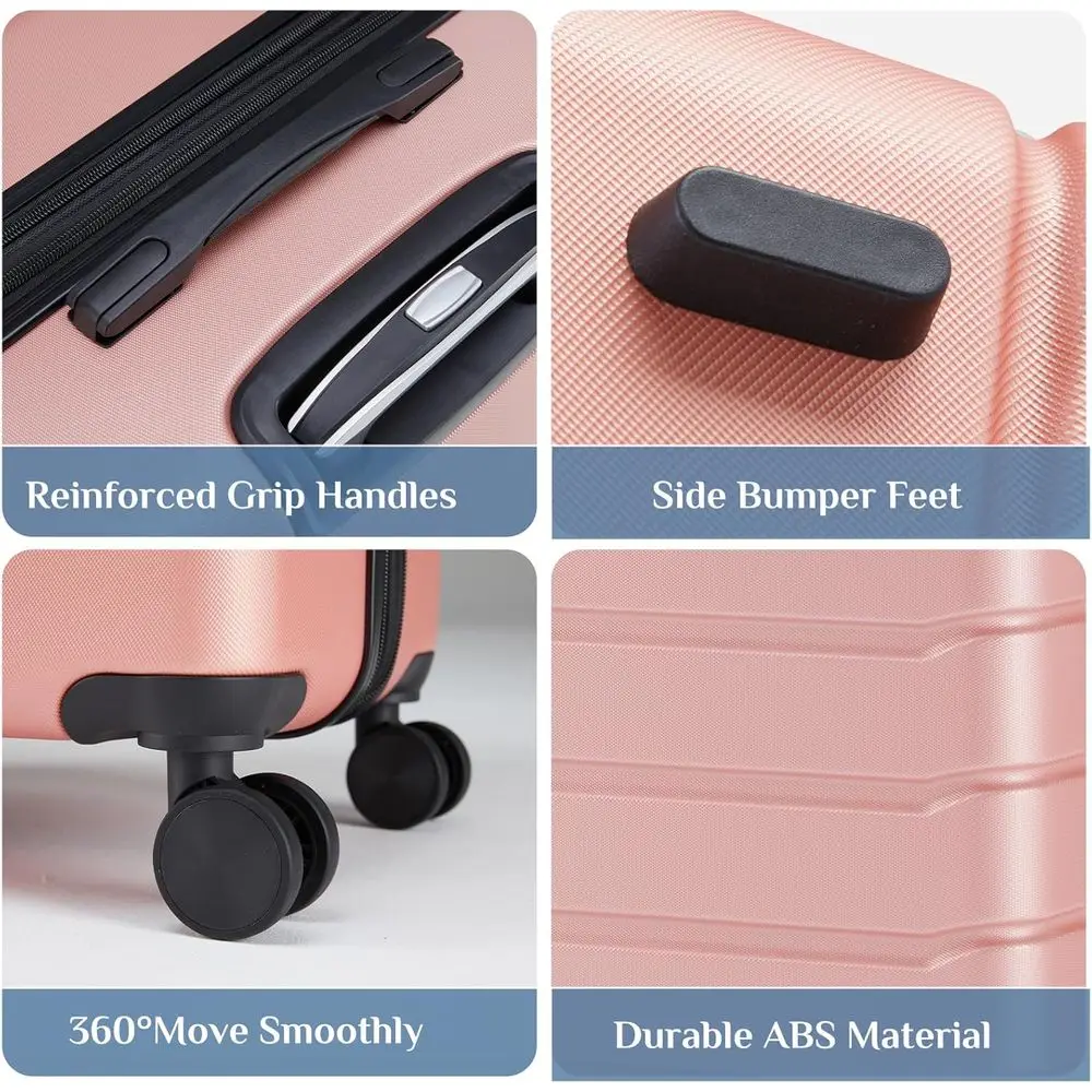 20 Expandable Hard Shell Suitcase with TSA Lock, Lightweight ABS, Double Spinner Wheels, Pink