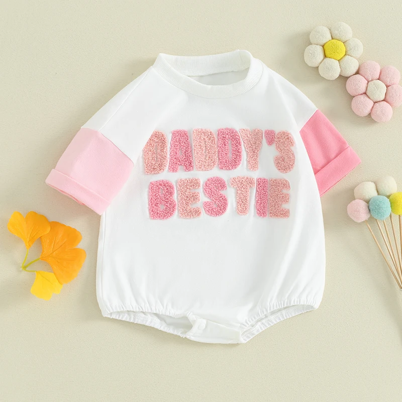 2024-01-17 Lioraitiin Newborn Baby Girl Summer Romper Daddy s Girl Embroidery Romper Short Sleeve Bodysuit Father Gift Clothes