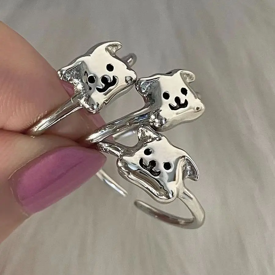 Anelli in argento Sterling 925 per donna ragazza simpatico cartone animato cane adorabile cucciolo irregolare Design divertente gioielli di moda Dropshipping