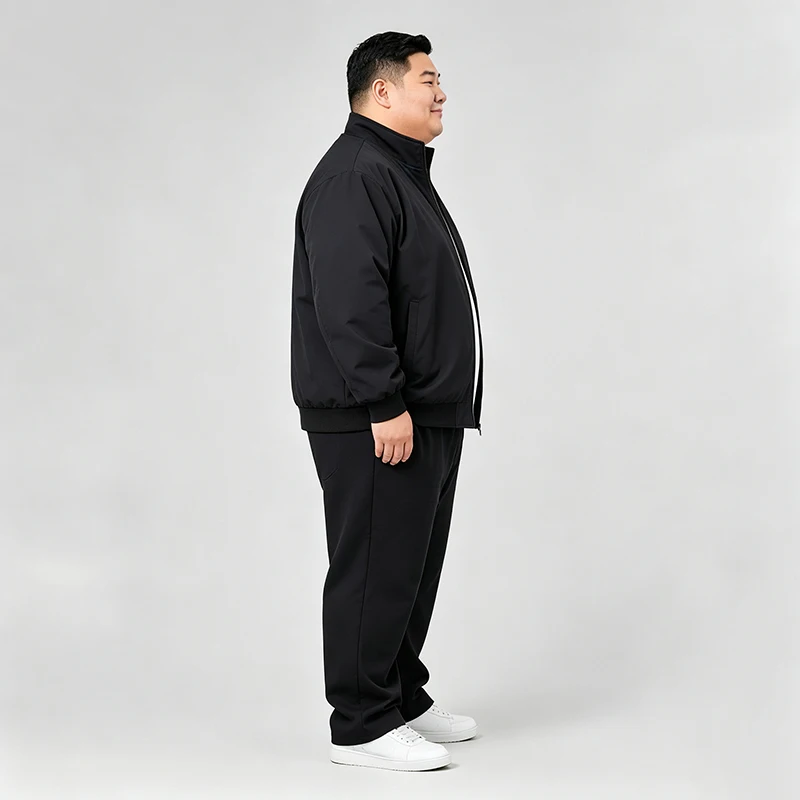 Herrenjacke in Übergröße, Schwarz, 6XL, 7XL, 8XL, Herbst/Winter, langärmelig, Stehkragen, Reißverschluss, Taschen, 100-180 kg, Herrenbekleidung in großen Größen. – Detail 3