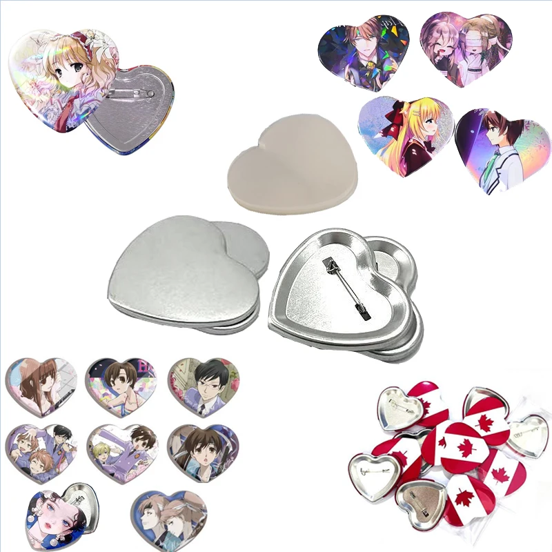 

100 Sets Blank Heart Pin Back Metal Button Supply Materials 57x52mm For Professional All Steel Badge Button Maker Tools