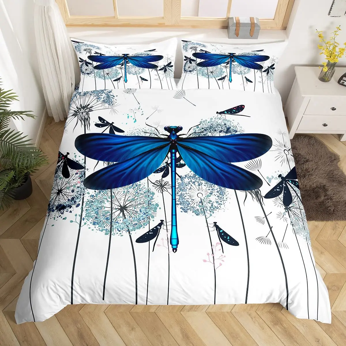 Dragonfly Comforter Cover Queen Size Bedding Set for Kids Boy Girl Room Decor Duvet Cover Set Quilt Cover 3 Piece Full King Size