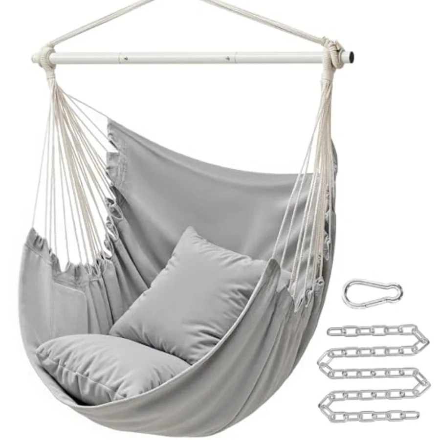 

Hammock Chair Load Capacity 500 lb Hanging Chair with 2 Cushions Large Hammock Swing with Chain and Pocket for Indoor Outdoor L