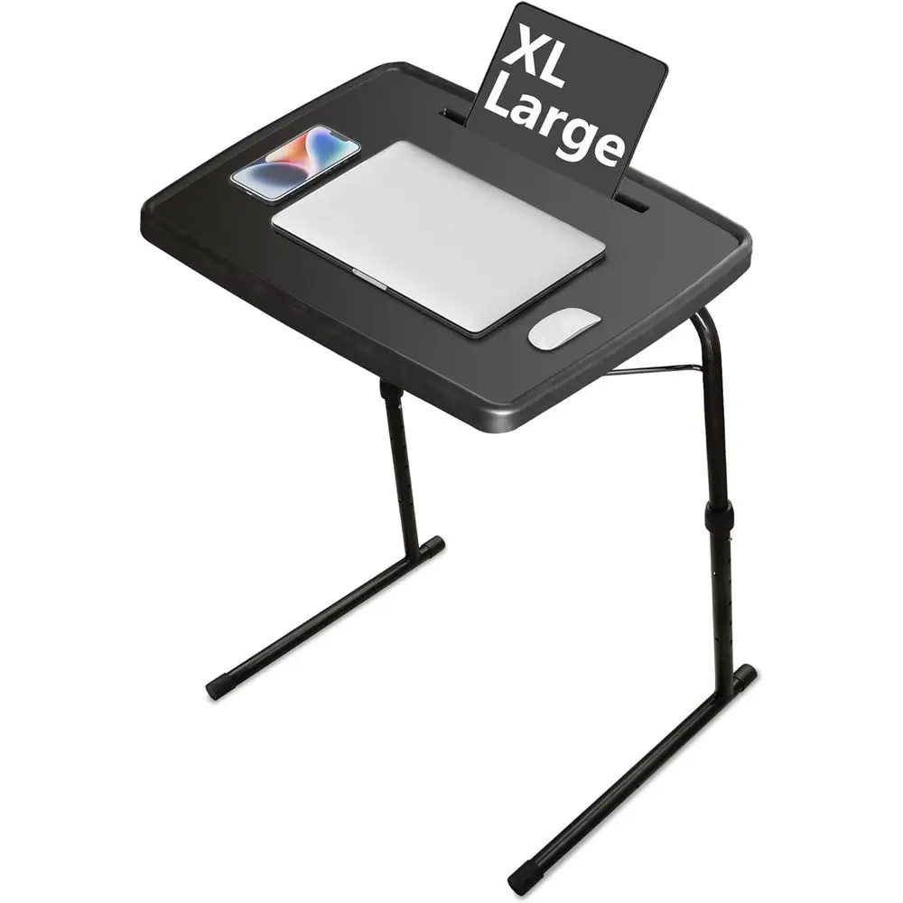 

Adjustable TV and Laptop Tray Table with Large HDPE Plastic Tray for Dining and Snacks, Black
