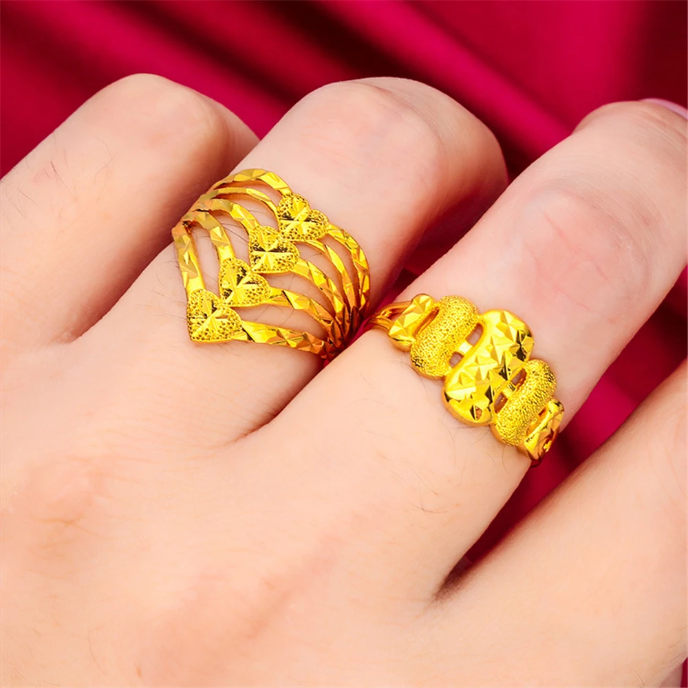 Gold Color Finger Rings for Women Multi Lines Heart Ring Size 8 Bague Femme Anillo Wedding Engagement Jewelry Bijoux