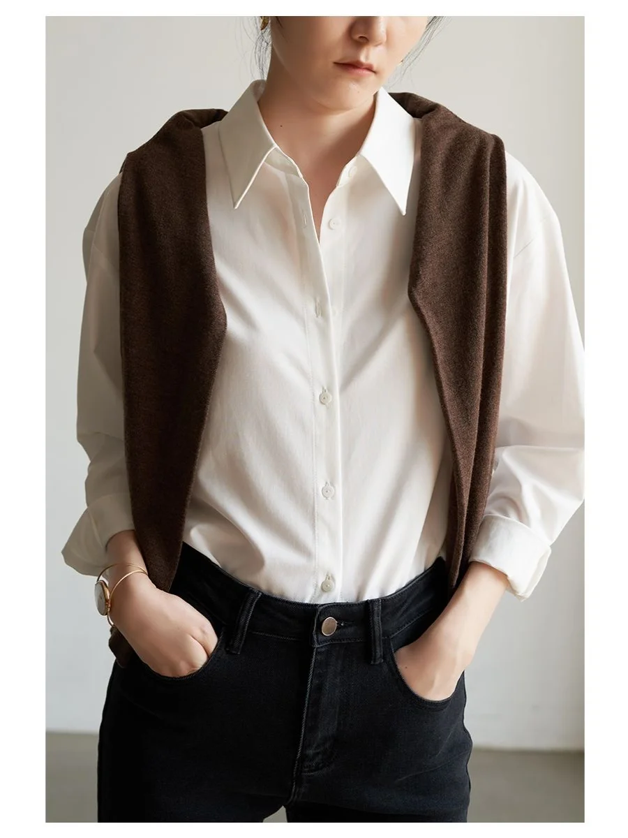 Profional commute branco solto longo sve irt feminino faion design primavera outono nova entrevista sle na moda poliéster