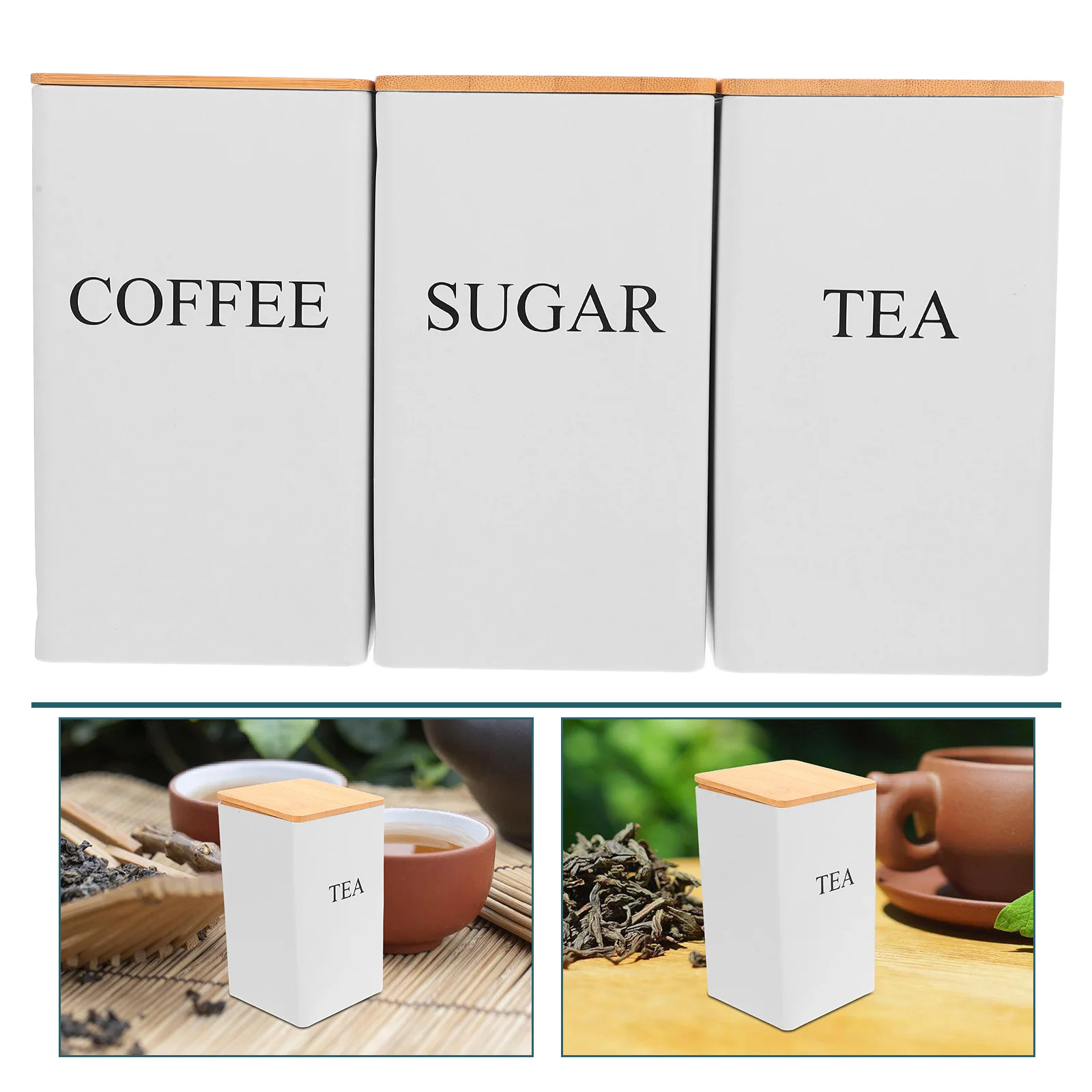 

3 Pcs Airtight Tea Pot Sugar Bowl Combination Coffee Canisters Kitchen Bean