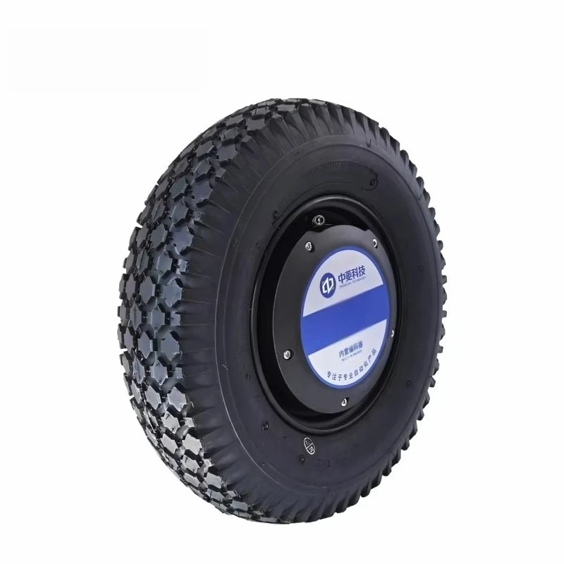 16 Inch 48V 800W 300kg Load Encoder Single Shaft Brushless Dc Rubber Tire Electric Wheel Hub Servo Motor for Agriculture AGV