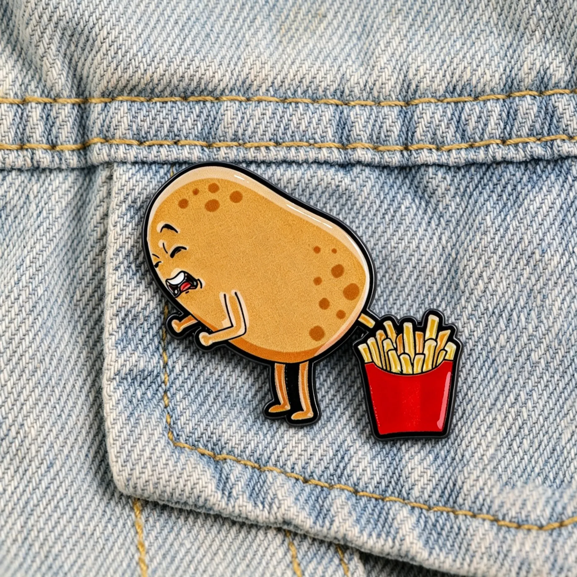 Cute Potato & French Fries Enamel Pin Funny Cartoon Food Brooch for Teens & Backpack Decoration Unique Gift