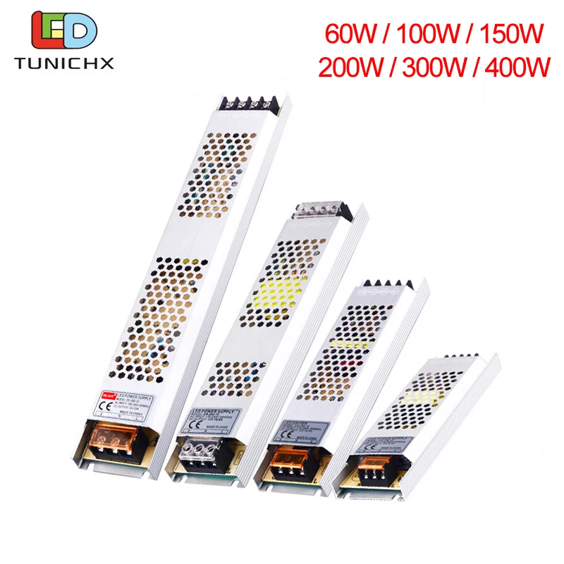 Ultradünnes LED-Netzteil DC 12V 24V Beleuchtungstransformator 60W 100W 150W 200W 300W 400W LED-Treiberadapter für LED-Streifenlichter