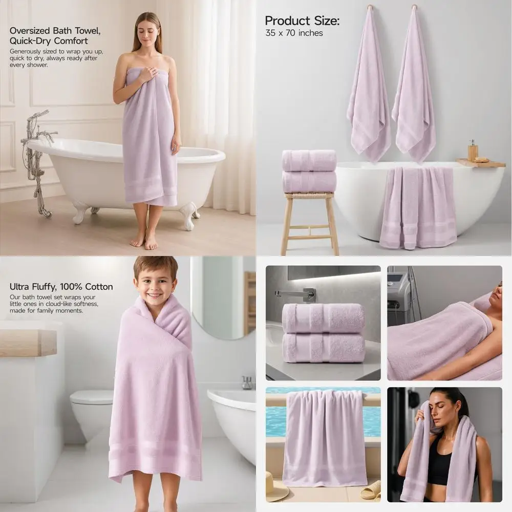 

Set of 2 Extra Large Cotton Bath Sheets, 35x70, 800 GSM, Soft & Absorbent Towels, Ideal for Home, Gym, Spa, Purple