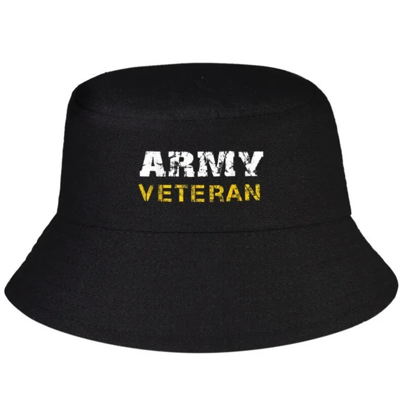 US Army Veterans Distressed Font Bucket Hat Men Adult Summer Bucket Hat