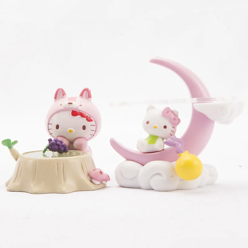 8Pcs/Sets Cartoon New Style Sanrio Moon Series 4-6CM Hello Kitty Toys Dolls Figure Model Children Birthday Gifts Home Car Decor