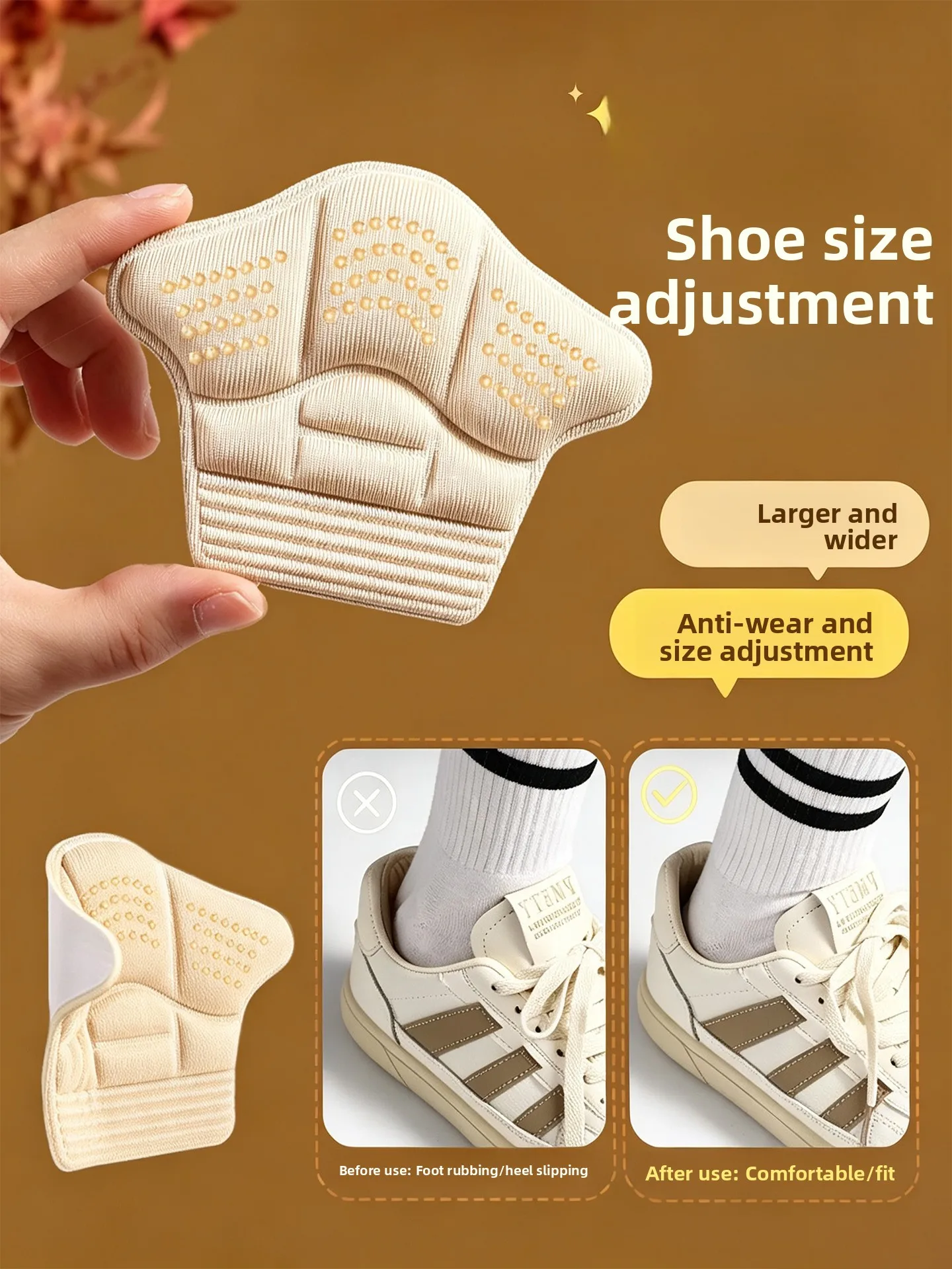 Sports Shoe Heel Pads Anti-Loss Half Size Insoles Foot Protection Heel Cushions for Shoes That Are a Little Big