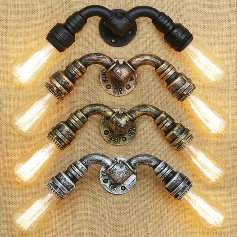 البخار فاسق لوفت الحديد الصناعي الصدأ انبوب ماء الرجعية الجدار مصباح خمر E27 الشمعدان أضواء steampunk تركيبات إضاءة المنزل لوز #5