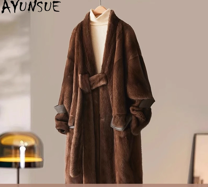 

AYUNSUE Natural Real Mink Fur Coat Women Clothes Luxury Fur Coats Whole Mink Womens Coats Winter Jacket Warm 2025 Шуба Женская