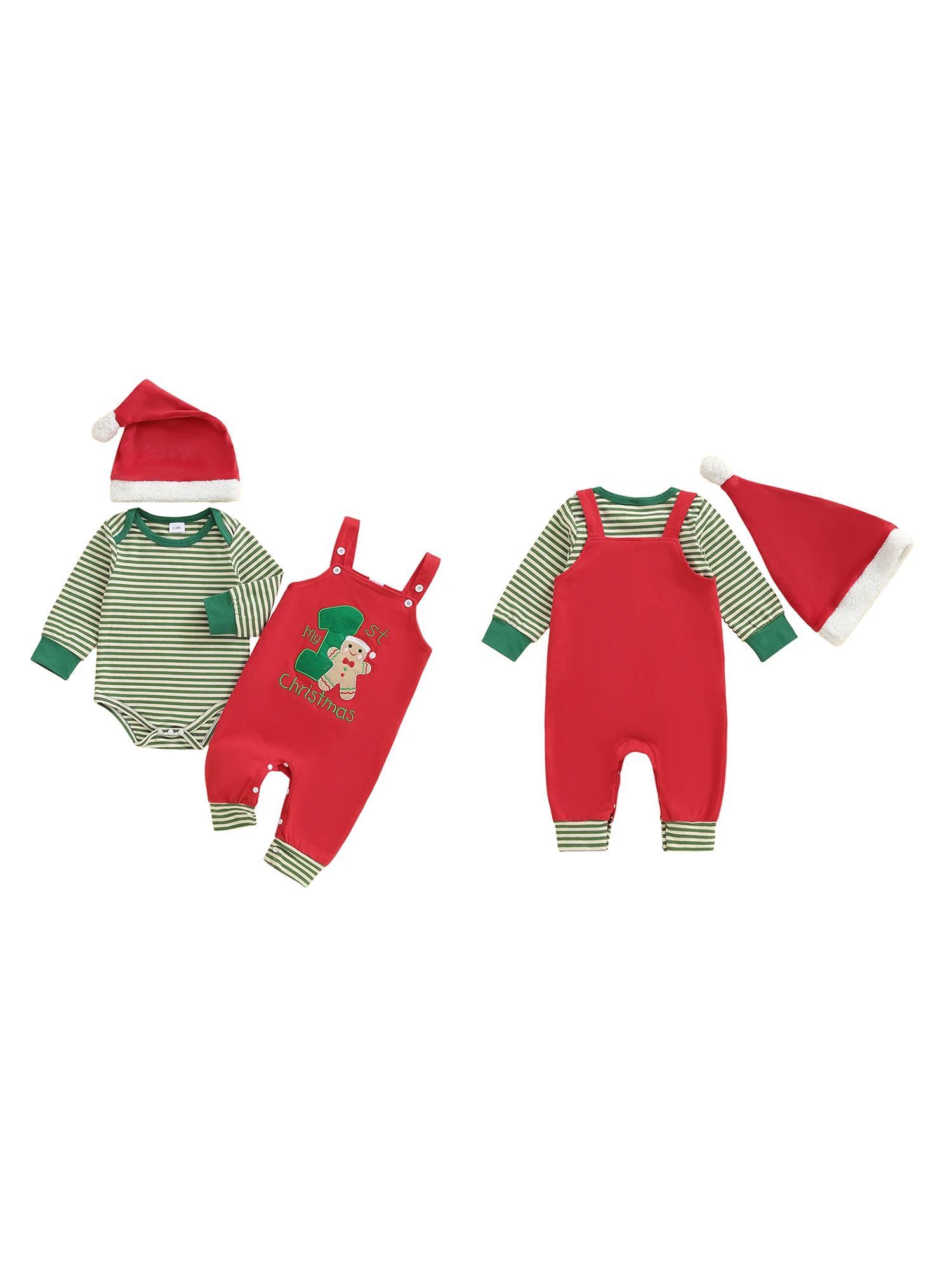 Vakantie-outfit voor babyjongens, rood geruit overhemd en jarretelbroekje met vlinderdas en kerstmuts, 4-delig kerstkostuum