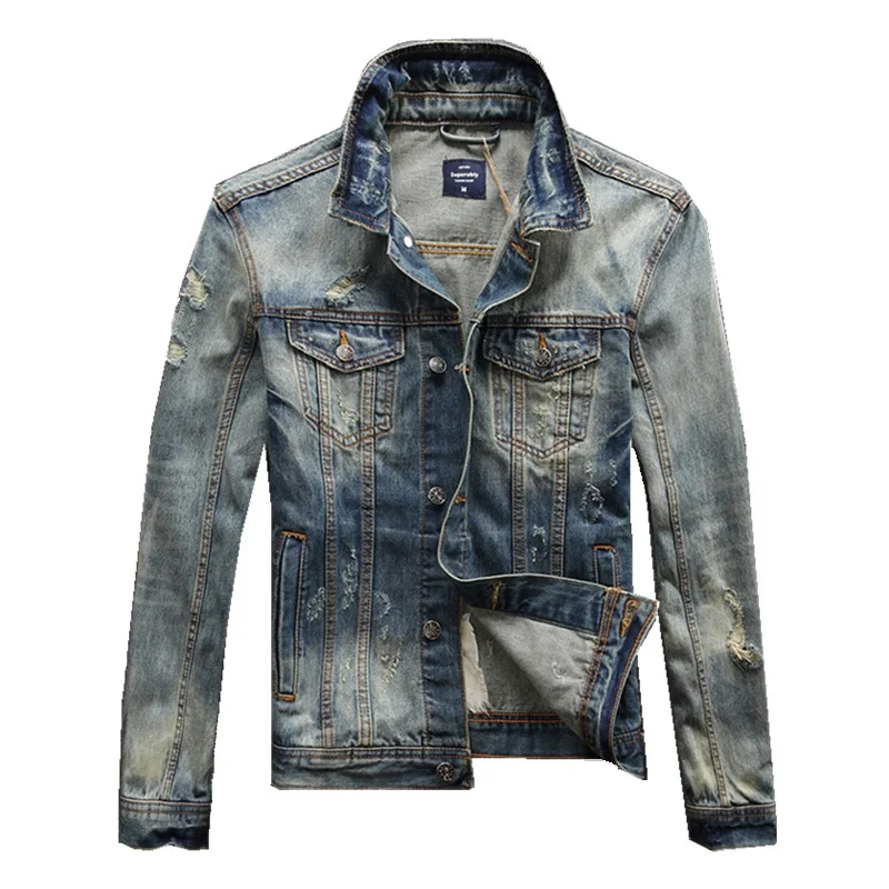 Streetwear Fashion Men Jacket Retro Washed Destroyed Patchwork Designer Ripped Denim Jacket Men Coats Hip Hop Chaquetas Hombre