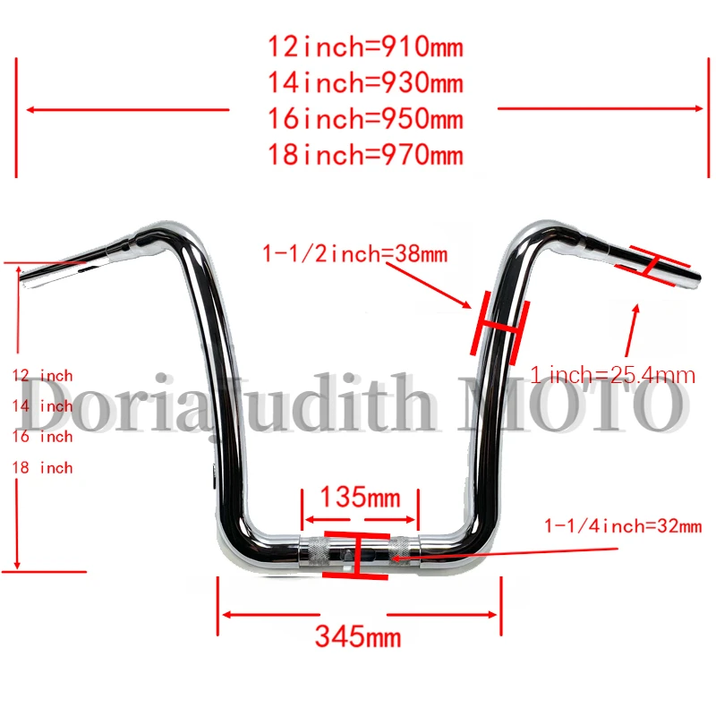 For Harley Road Glide 2014-2023 Motorcycle Steering Wheel Motorcycle 1-1/2 inch 38mm ape handlebars to 1-1/4 inch bar