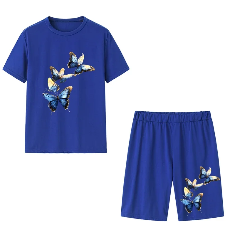 Conjuntos informales de dos piezas para mujer, ropa informal de verano, camisetas de manga corta con cuello redondo, chándal diario para mujer, pantalones cortos, trajes a juego