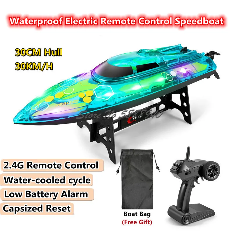 

High-Speed Electric Smart RC Boat Model 30KM/H Capsize Reset LED Light Precision Waterproof Racing Remote Control SpeedBoat Toy