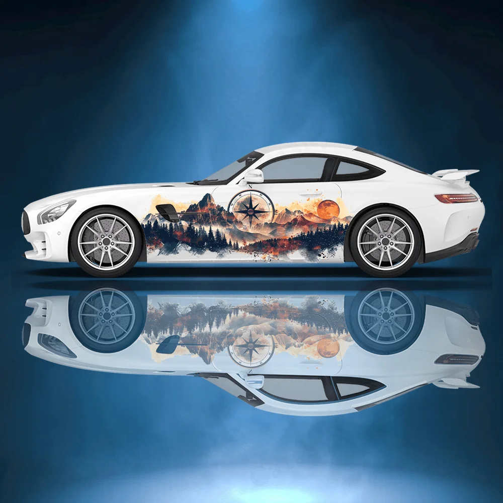 

Dense mountain peaks and compass stickers car stickers full body decal decoration covering scratches protect car stickers waterp