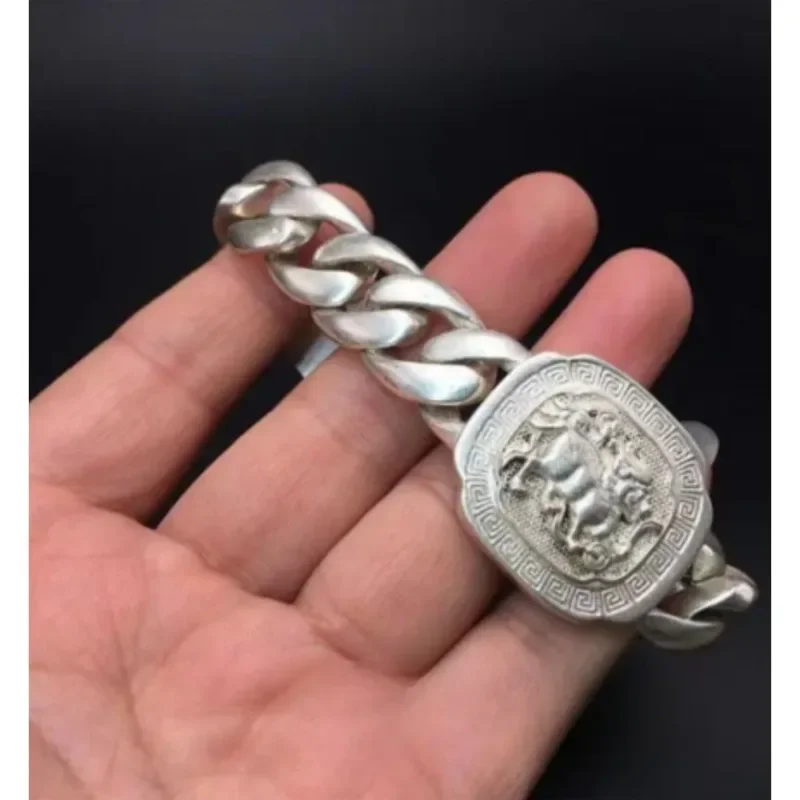 

Китайский тибетский серебряный изысканный браслет с благословением Кирин, персонализированные роскошные модные аксессуары для мужчин и женщин, подарок для пар