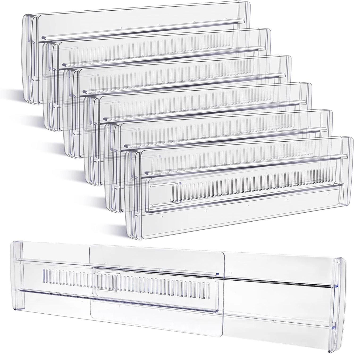 

Drawer Dividers, 6Pack Adjustable Drawer Organizer, Clear Expandable Dresser Organizer for Clothes Kitchen Utensils