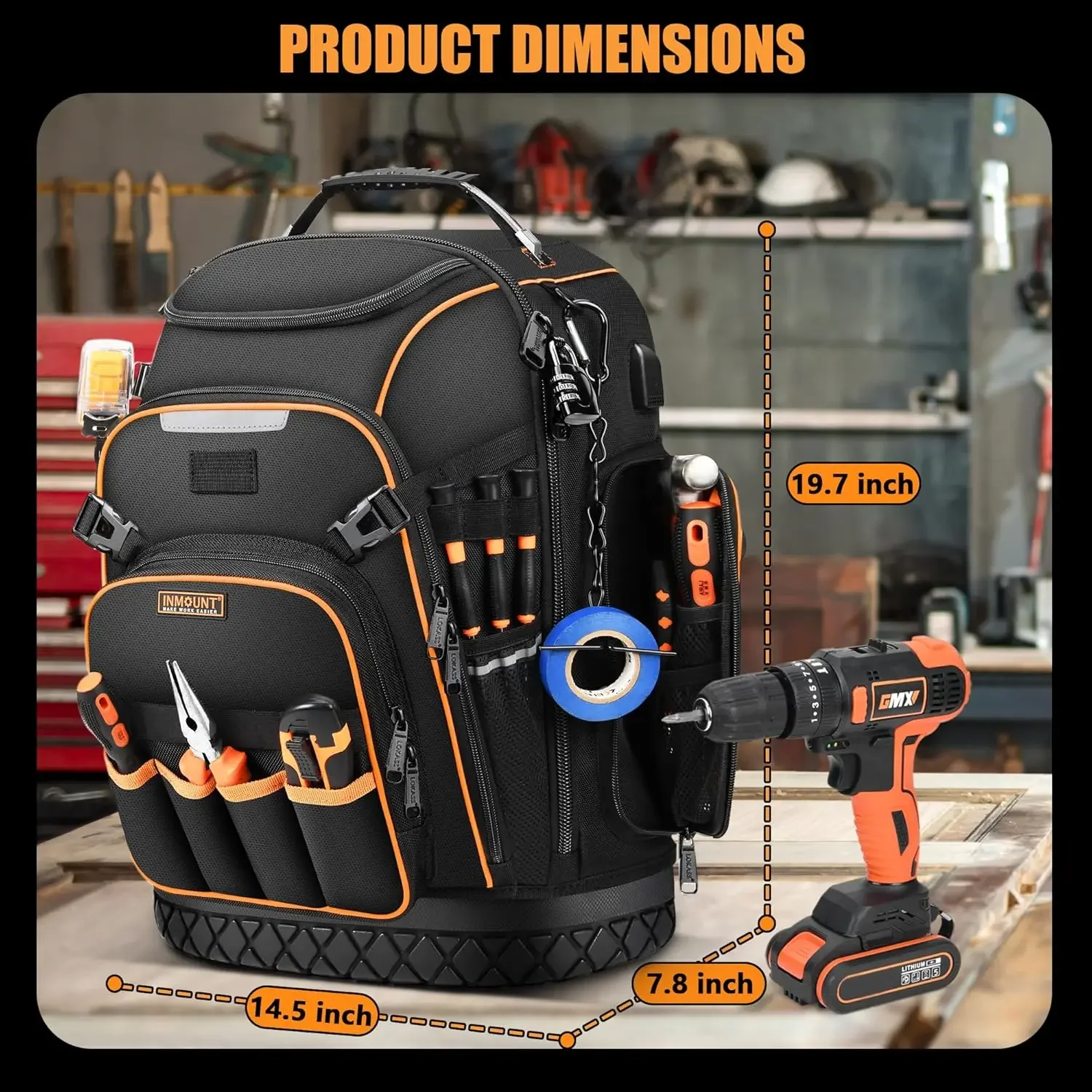 Bag, HVAC Tool Bags for Men, Heavy Duty Tool Backpack for Electrician Construction Work Jobsite, Large Tool Organizer for Men wi