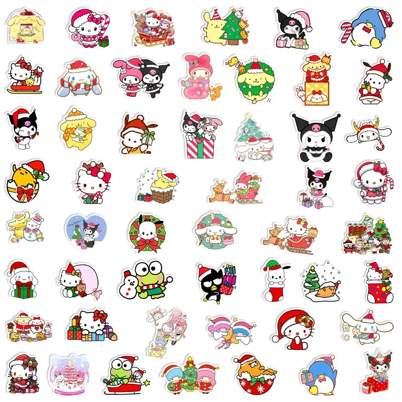 10/30/50PCS Kawaii Christmas Cartoon Stickers Cute Hello Kitty Kuromi Sticker Toy Luggage Laptop Guitar Bike Sanrio Decals Gift