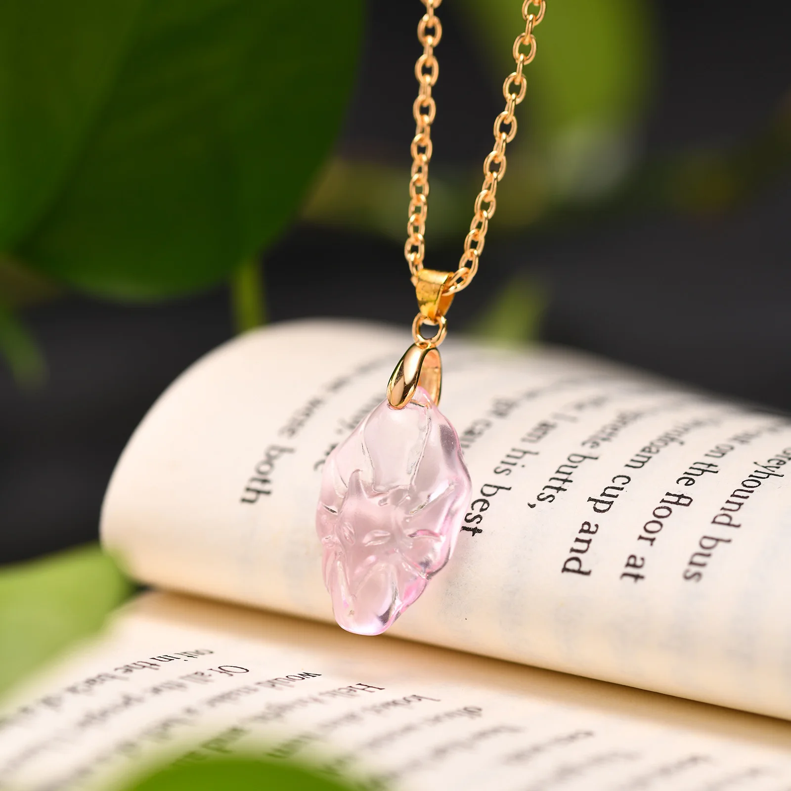 Fluorite Fox Necklace for Women, Healing Crystal Pendant Protection Amulet Jewelry