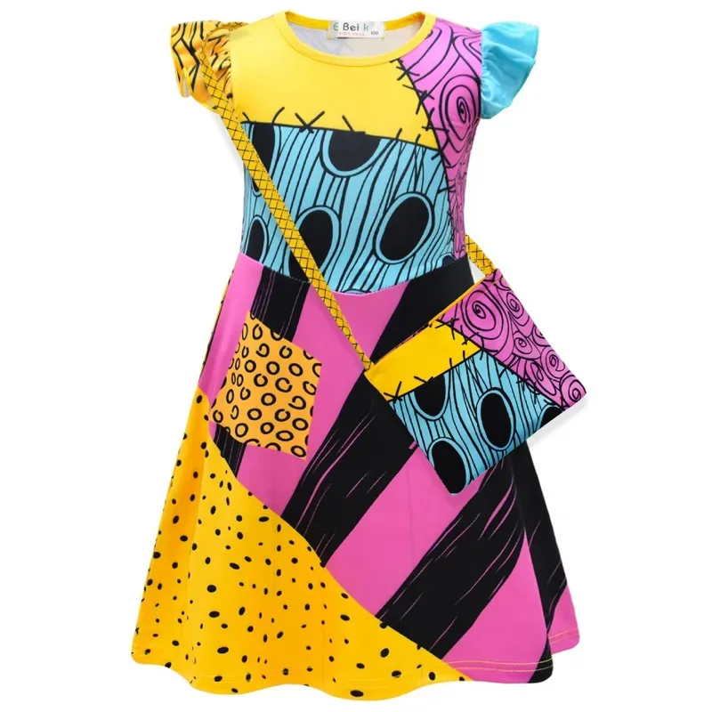 aa Bear House 002 Girls Nightmare Before Christmas Clothes D-Sally Cosplay for Kid Fancy New Year Costume Fly Sleeve PriWAT99 ★