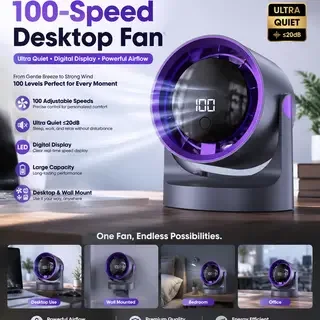 2026 New Upgrade Desktop Fan Low-noise And Silent 100-speed Adjustable LED Display, Large-capacity Mini Desktop Wall-mounted