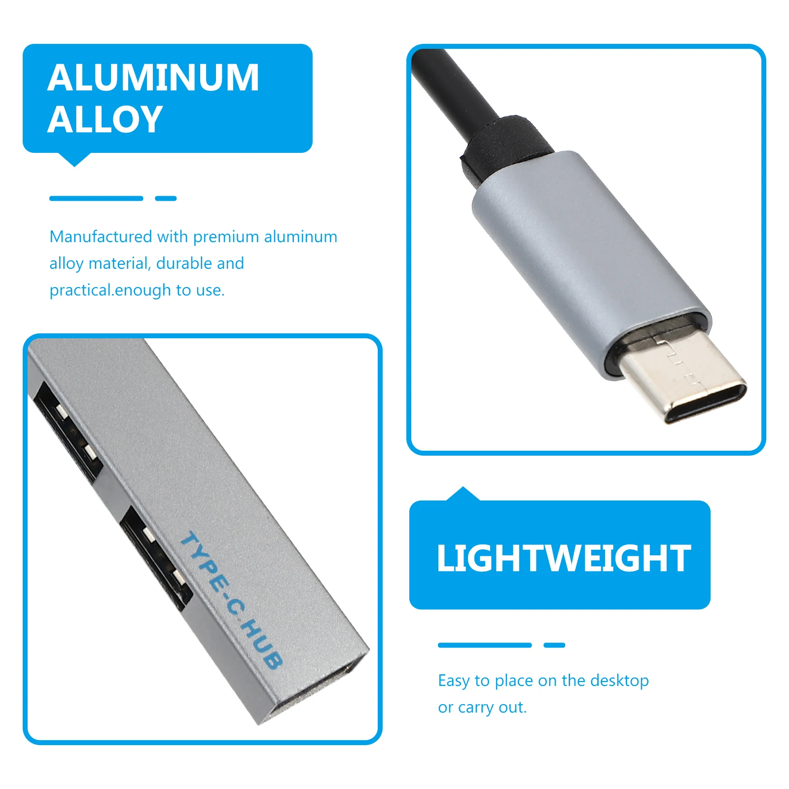 

1 шт., 4-портовый USB-концентратор из алюминиевого сплава, адаптер для передачи данных для ноутбука, портативный многопортовый разветвитель, док-станция расширения типа C для офиса