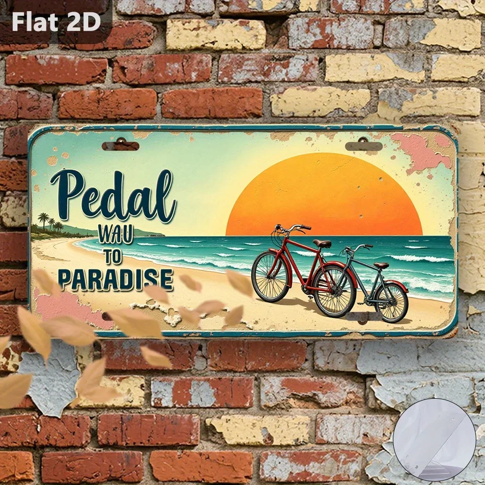 2D Flat - [Open ]2D Flat, 2D Plane, 1pc, Retro Sign, Decorative Plaques And Statues (30.48 cm X 13.0 cm), Beach Bike, 