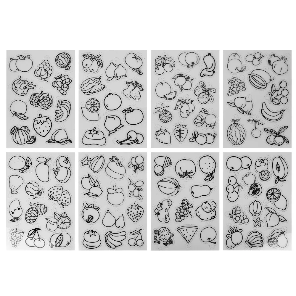 

8pcs Fruit Vegetable Pattern Heat Shrink Sheet Colorable Sheets Different Patterns Shrinky Art Paper BOPS Shrink Plastic Sheets