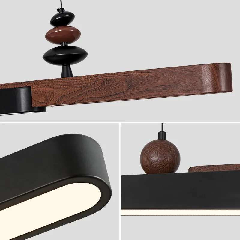 Italian Minimalist Retro Walnut Wood Color Long Bar Pendant Light Modern Hanging Chandelier