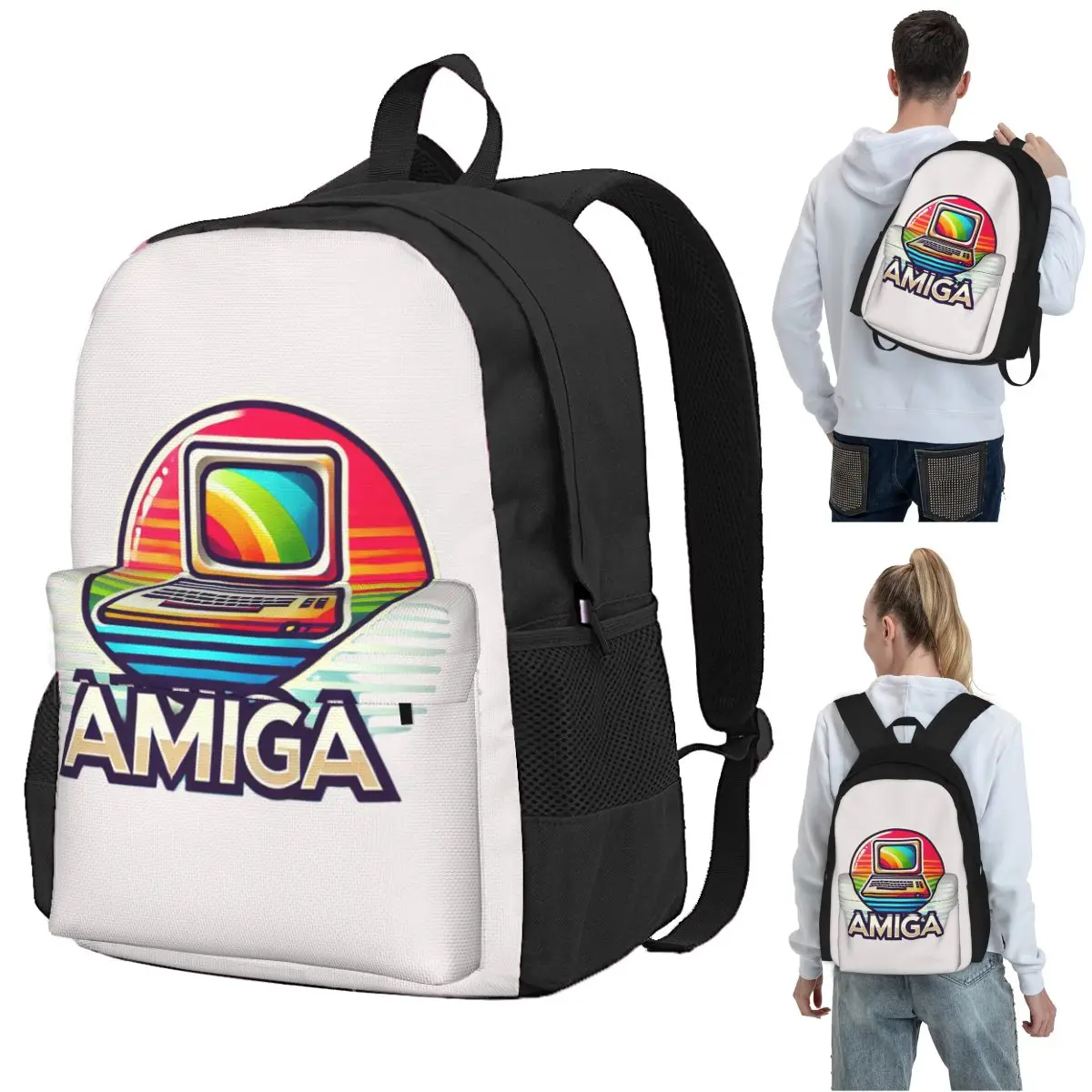 

AMIGA PC Backpack Student BookBag Kids School Bag Laptop Shoulder Bags for Men Women