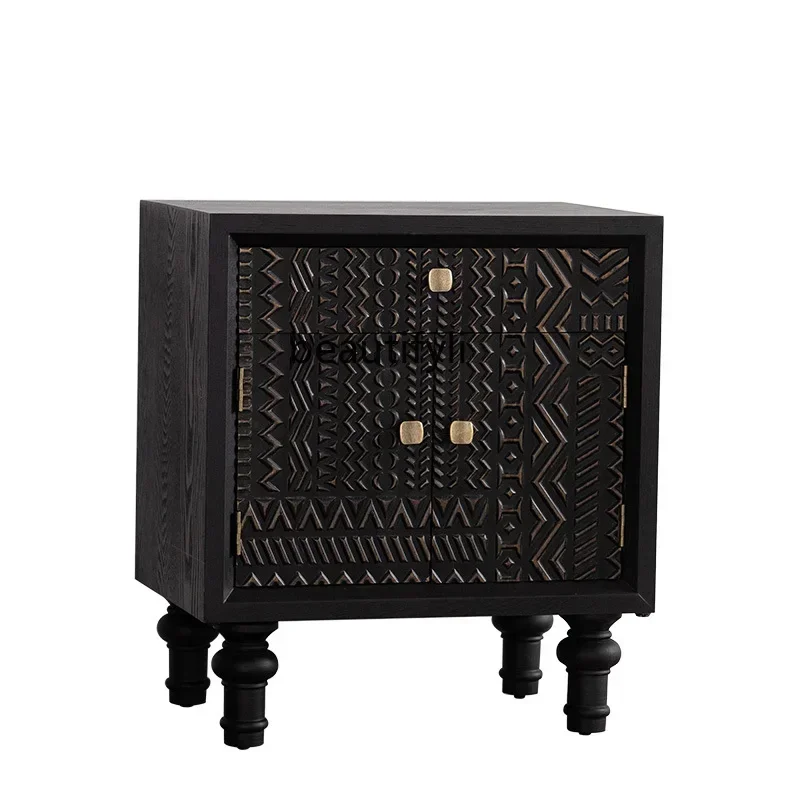 

yh French black retro bedroom bedside table shelf living room sofa, antique storage cabinet against the wall