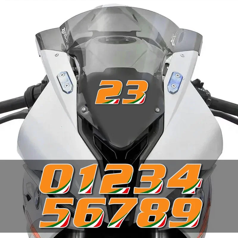 الرقم البرتقالي 0123456789   ملصقات السيارات للدراجات النارية لخزان الوقود الجبهة هدية سكوتر خوذة DIY موتو موضة 0 إلى 9 شارات الفينيل