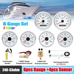 85MM+52MM Gauge Set with Sensor 1/8NPT Car Boat Waterproof Speedometer MPH Km/h Water Temp Voltmeter Oil Press Tacho Fuel Gauge