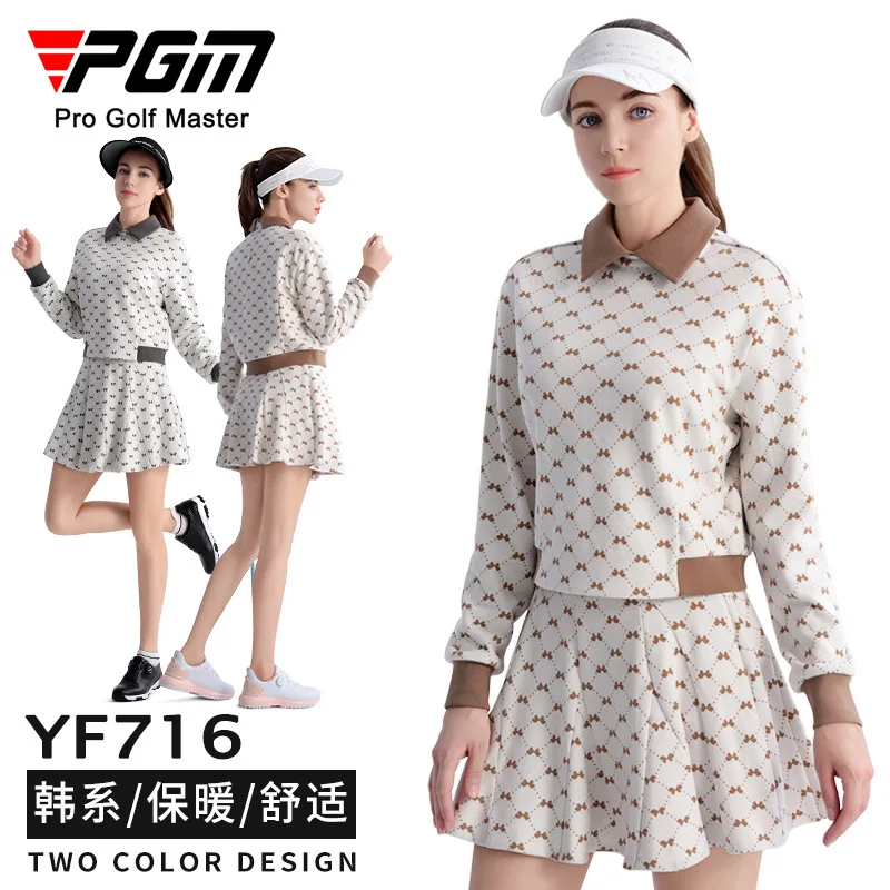 

PGM Golf Clothing Women's Jacket Ribbed Collar Warm Comfortable A-line Short Skirt Sports Set Winter Spring