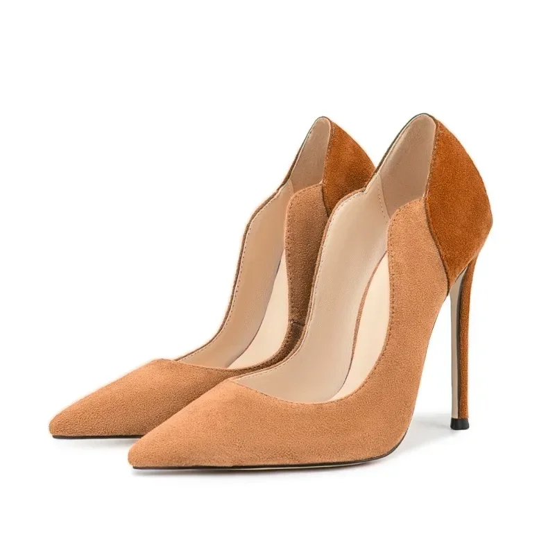 حذاء زفاف نسائي من جلد الغزال بتصميم أوروبي لربيع وصيف 2025 - حذاء زفاف أنيق متدرج من الخنجر ومقدمة مفتوحة