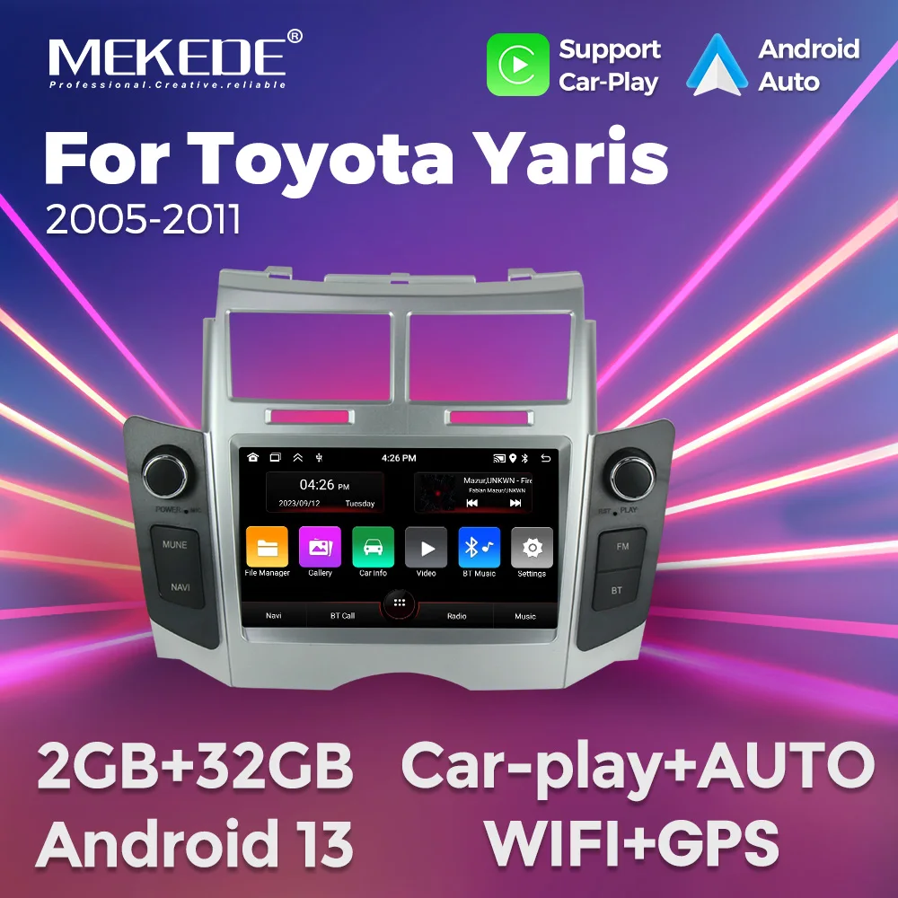 MEKEDE 2 Din Car Radio Wireless Carplay Android Auto For Toyota Yaris 2008-2011 Android 13 7inch Multimedia Player GPS RDS FM BT