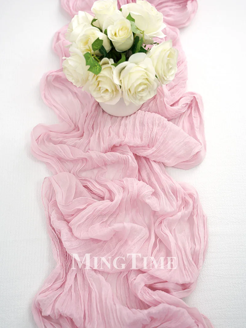 Vintage Style Pleated Table Runner Semi-Sheer Gauze Material Wedding Party Home Christmas Halloween Decor