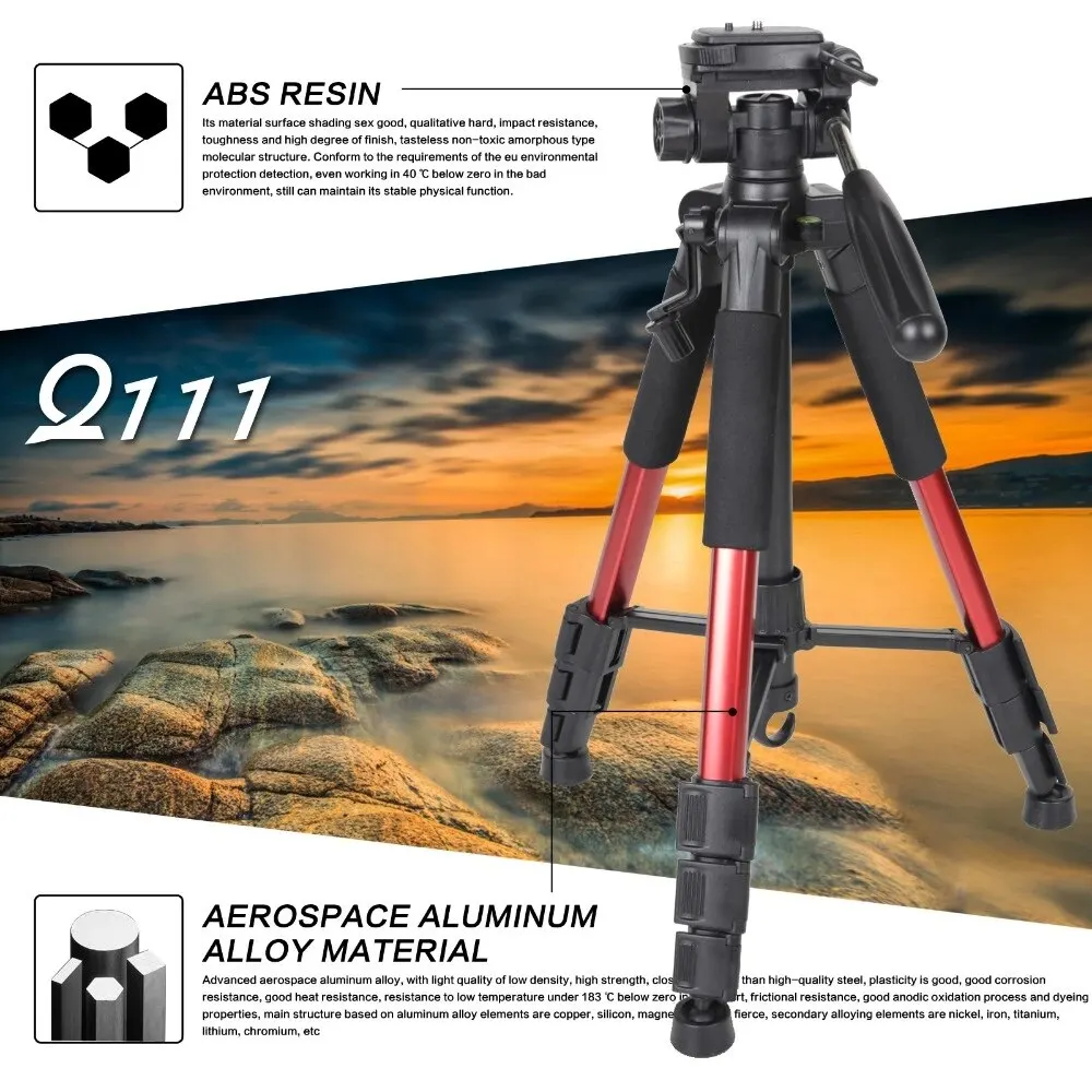 ZOMEI Q111 Tripod & kepala Pan kamera aluminium, kamera Digital SLR portabel profesional tiga warna